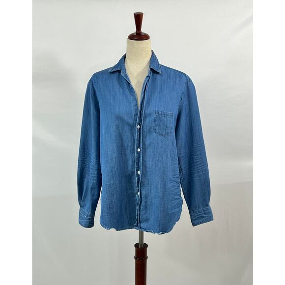 FRANK & EILEEN Sz M Medium Vintage Stonewashed Distressed Denim Eileen Shirt Top - Picture 9 of 10